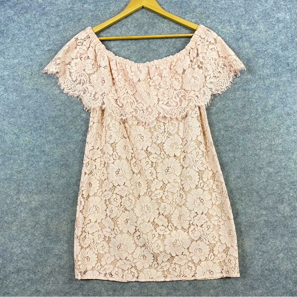 WAYF NWT Dress Size M Blush Pink Lace‎ Floral Off The Shoulder Cottagecore Party